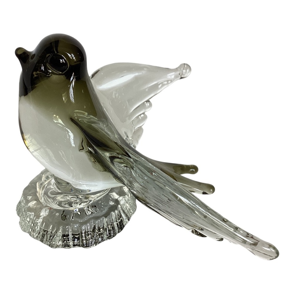 Murano Style Tree Swallow Bird Figurine Taking Flight Clear And Green Art Glass - Picture 5 of 16